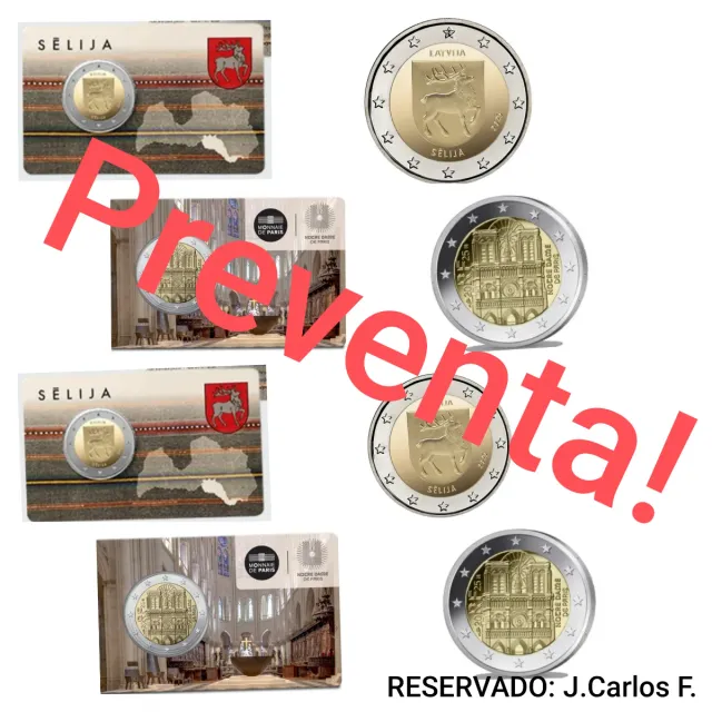 Lote 10 Monedas 2€ Letonia + Francia 2025