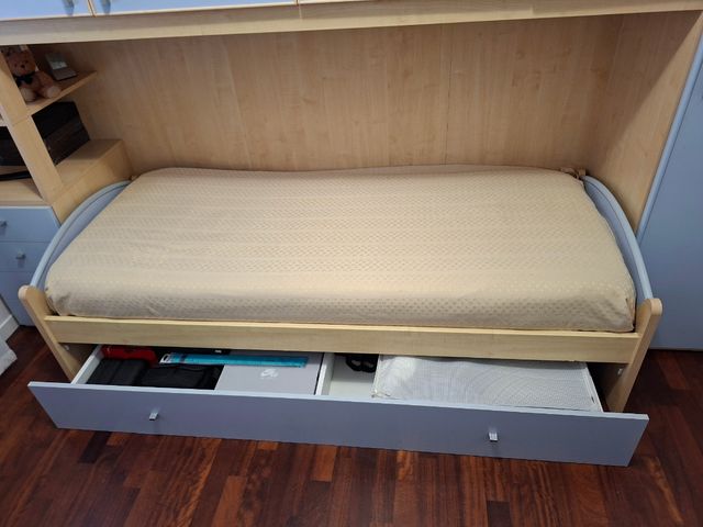 Letto singolo con contenitore e materasso