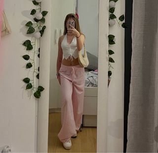 Conjunto Top Blanco y Pantalón Rosa