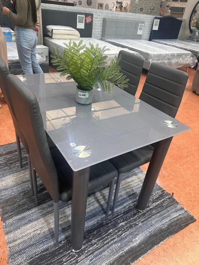 Juego de comedor cristal y piel