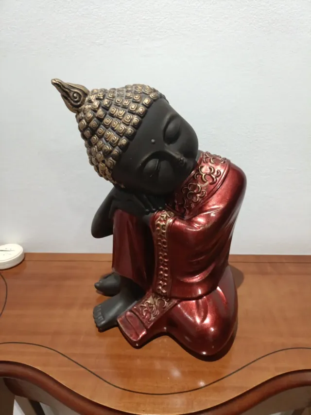 Figura Buda Cerámica Rojo Dorado