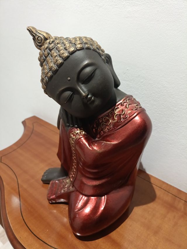 Figura Buda Cerámica Rojo Dorado