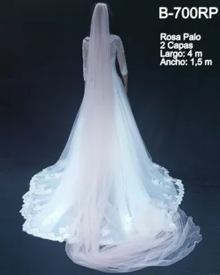 Velo Novia 2 Capas 4 metros Largo Rosa Palo