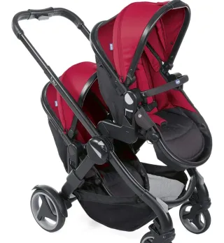 Carrito doble gemelar rojo para bebés-niños