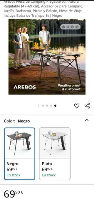 Arebos Mesa de Camping Plegable AR-HE-ACT90B