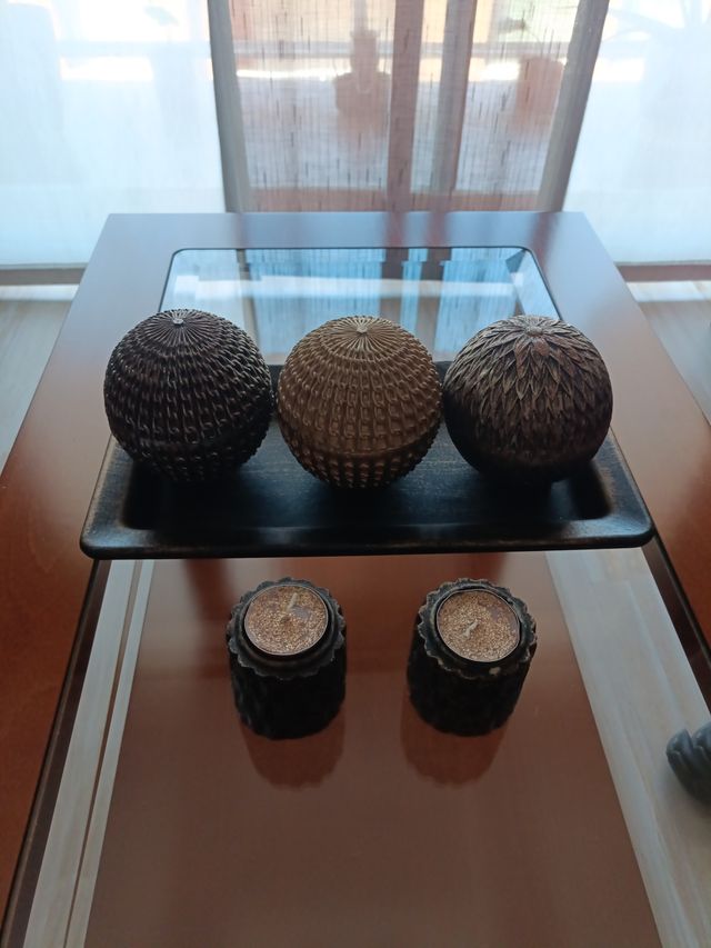 Conjunto mesa cristal y madera