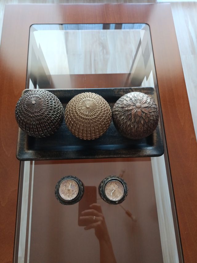 Conjunto mesa cristal y madera