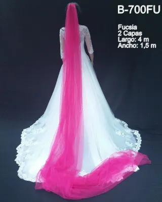 Velo Novia Fucsia Largo 2 Capas de 4 metros x 3