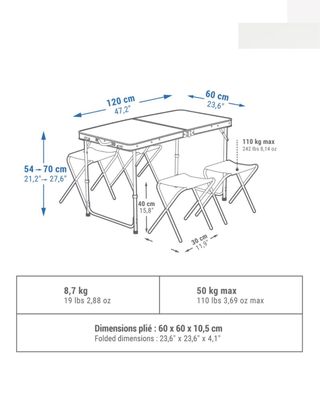 Mesa plegable camping metal y plástico