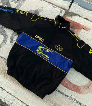 Chaqueta Bomber Subaru Rally Vintage Negra Azul