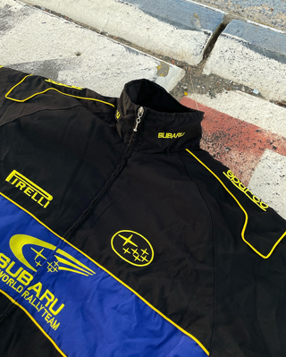 Chaqueta Bomber Subaru Rally Vintage Negra Azul