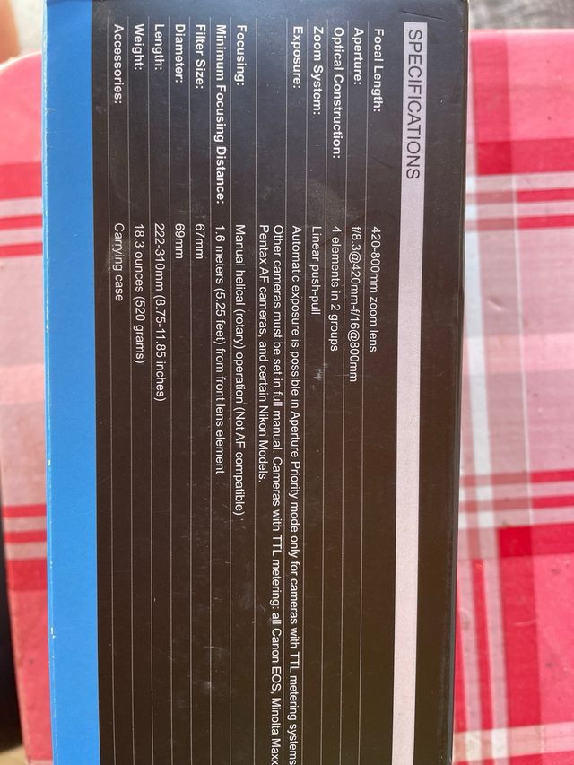 Teleobjetivo Lightdow 420-800mm f/8.3-16 T2-sony