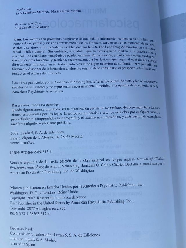 Manual de psicofarmacología clínica sexta edición