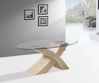 Mesa ovalada cristal y madera