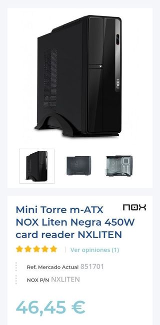 Torre PC NOX LITEN, negra, 450W