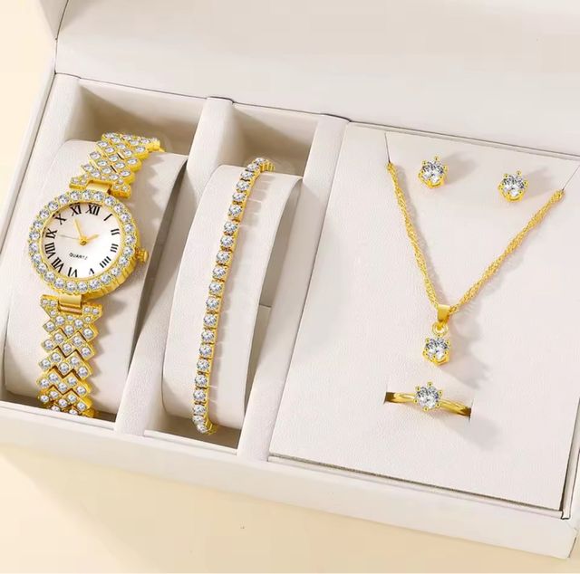 Set Joyería mujer Reloj Dorado y Cristales
