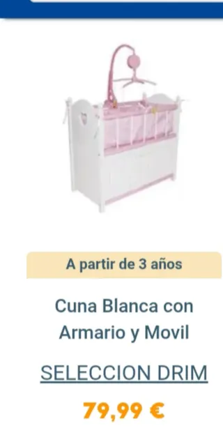Cuna de muñecas rosa con móvil