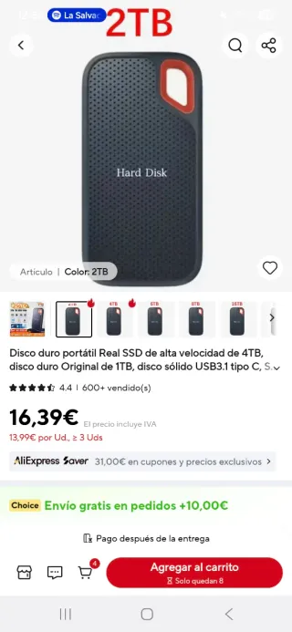SSD Portátil 2TB USB 3.1 Tipo-C