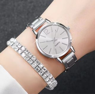Reloj y pulsera de mujer plateado 