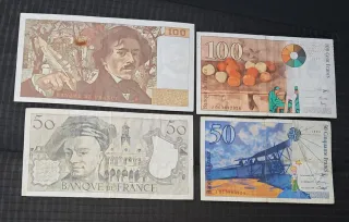 Lote 4 Billetes Franceses: 100, 100, 50, 50 Franco