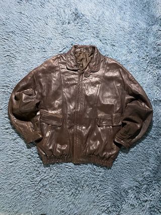 Chaqueta Bomber Cuero Marrón Vintage Harrington 90