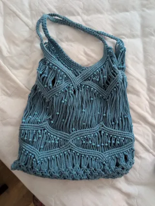 Bolso Macramé Azul Turquesa