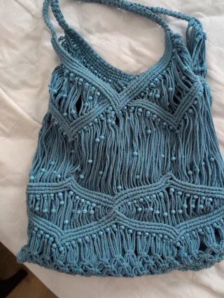 Bolso Macramé Azul Turquesa