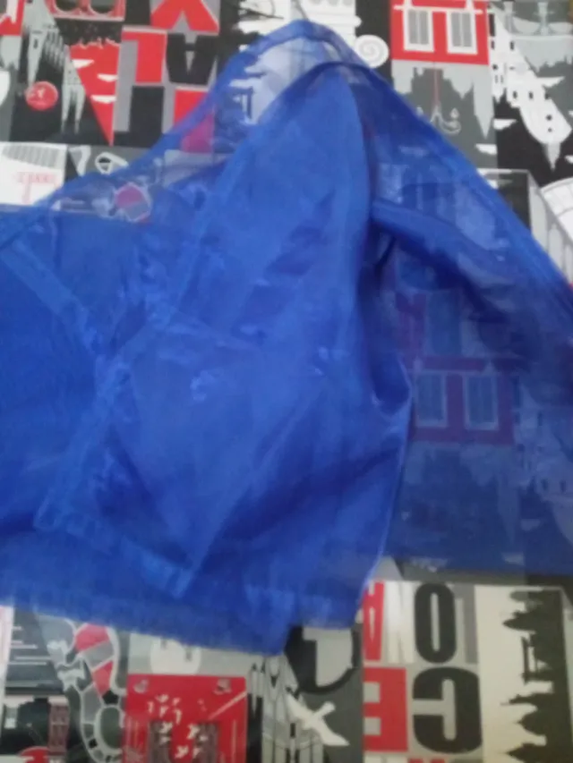 Cortina   azul como visillo