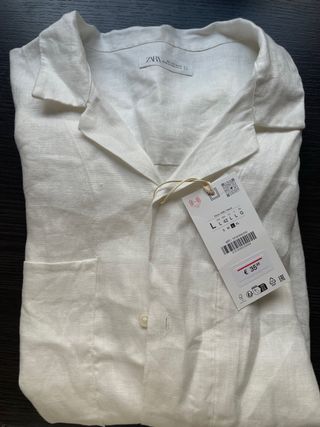 Camisa Zara 100% Lino Blanca Talla L