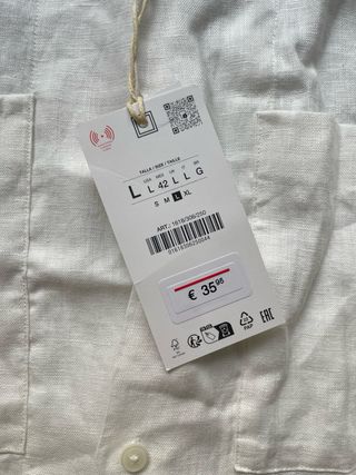 Camisa Zara 100% Lino Blanca Talla L