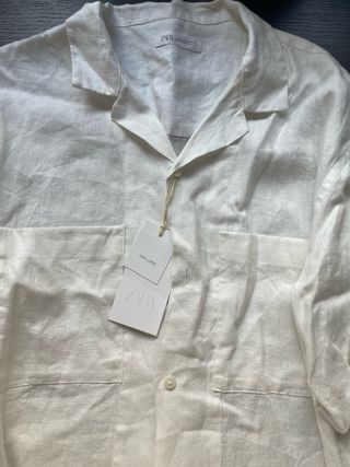 Camisa Zara 100% Lino Blanca Talla L