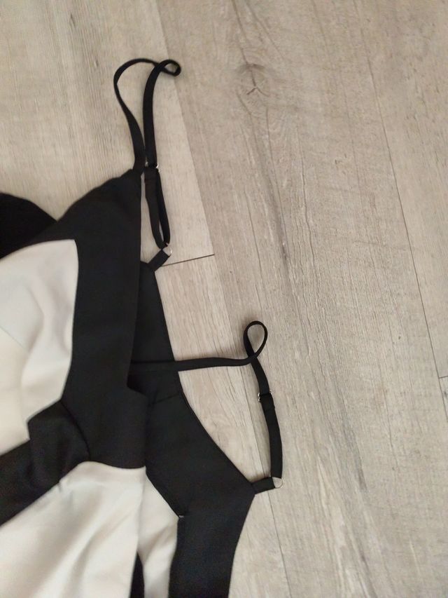 Vestido largo tirantes blanco y negro