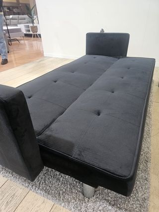Sofá Cama 3 Plazas Negro/ Gris Terciopelo