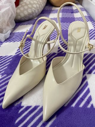 Zapatos Zara Beige Tacón Correa