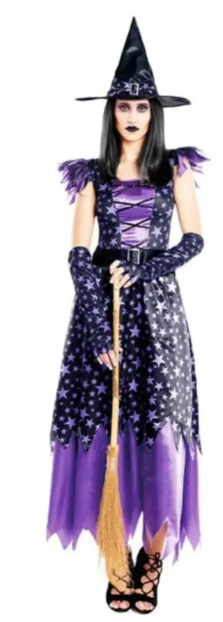 Disfraz Bruja Estrellas Morado Talla s(1) M(3)L(1)