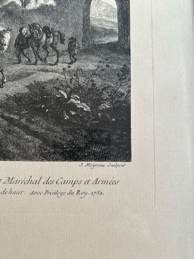 Grabado antiguo Cavaliers du Manege