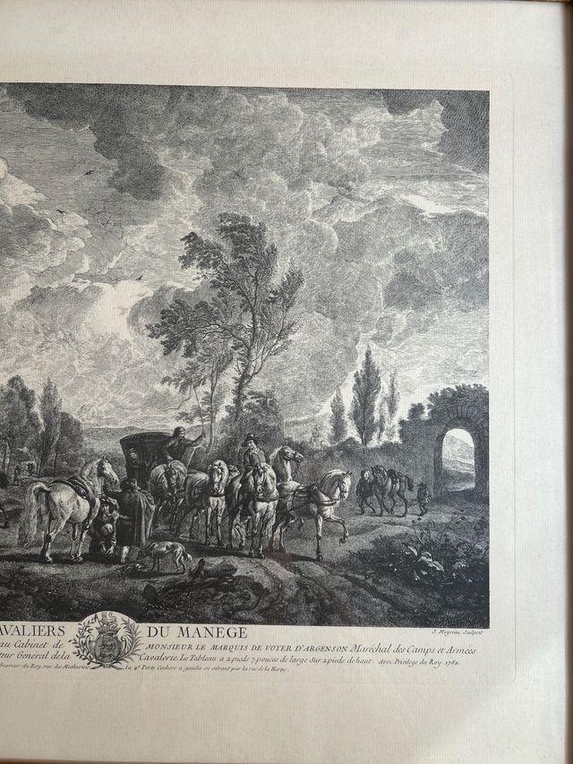 Grabado antiguo Cavaliers du Manege