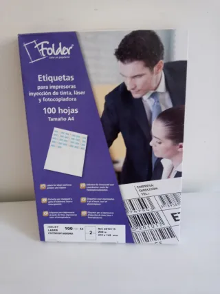 100 HOJAS DE 2 PEGATINAS
ETIQUETAS PARA IMPRESORA.