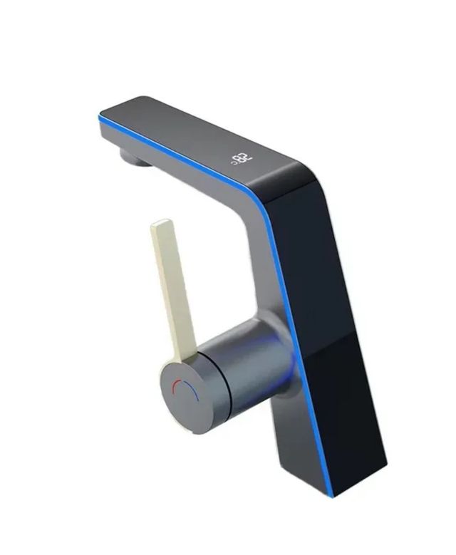 Torneira Banheiro Digital LED Dourado/Cinza