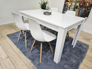 Mesa 140cm + 4 Sillas Madera y Plástico