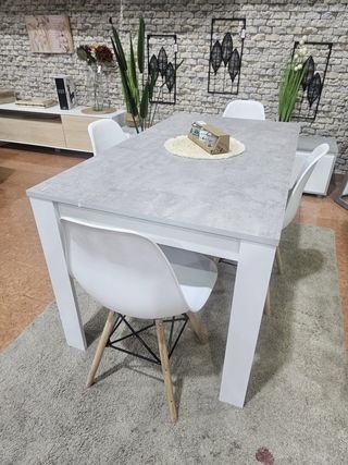 Mesa 140cm + 4 Sillas Madera y Plástico