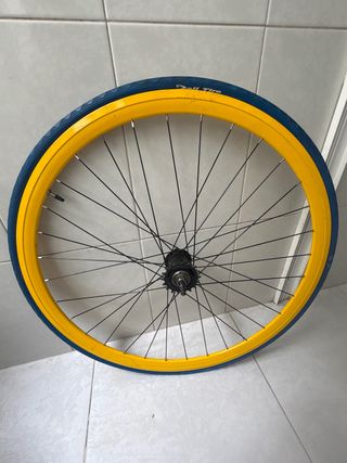 Rueda trasera Fixie Contrapedal Azul/Amarillo