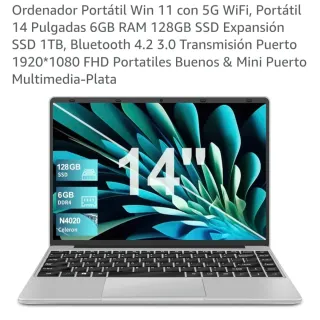 Portátil Celeron 14 6GB RAM 128GB SSD Plata