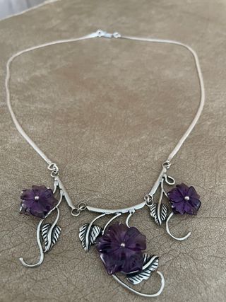 Collar y Anillo Flores Amatista Plata