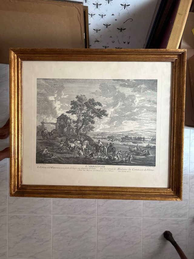 Grabado antiguo L'ABREUVOIR