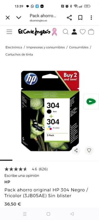 Pack Ahorro HP 304 Negro + Tricolor