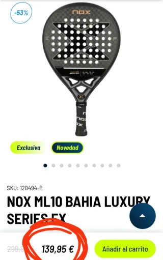 Pala de pádel NOX ML10 Bahia Luxury