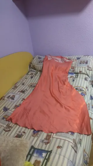 Vestido largo naranja y rosa