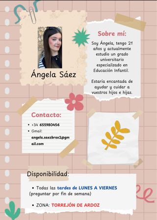 Cuidadora de niños y niñas. Clases particulares.