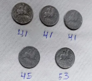 Monedas España 10 Céntimos 1941-1953-1945. Franco.